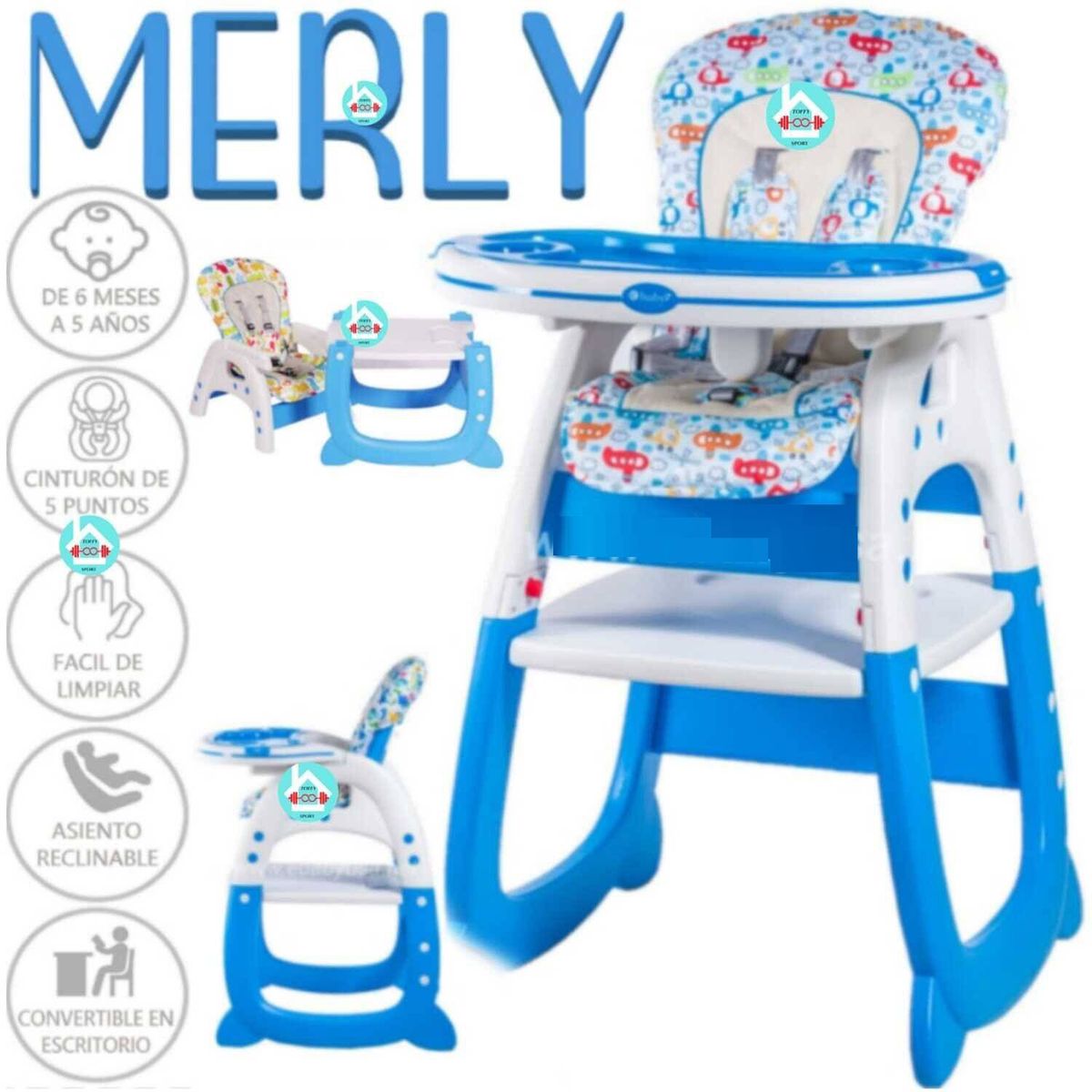 EBABY - Silla de comer escritorio 3 en 1 MERLY AZUL