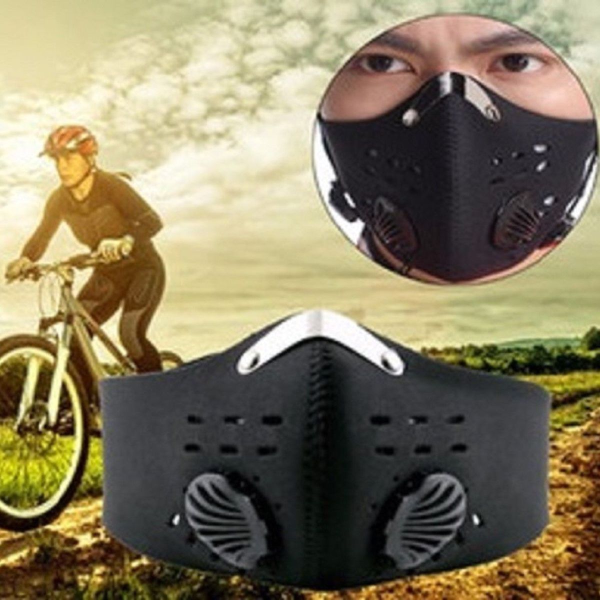 GENERICO - Mascarilla Ciclismo Negra Sport Mask Black Deporte Genieka