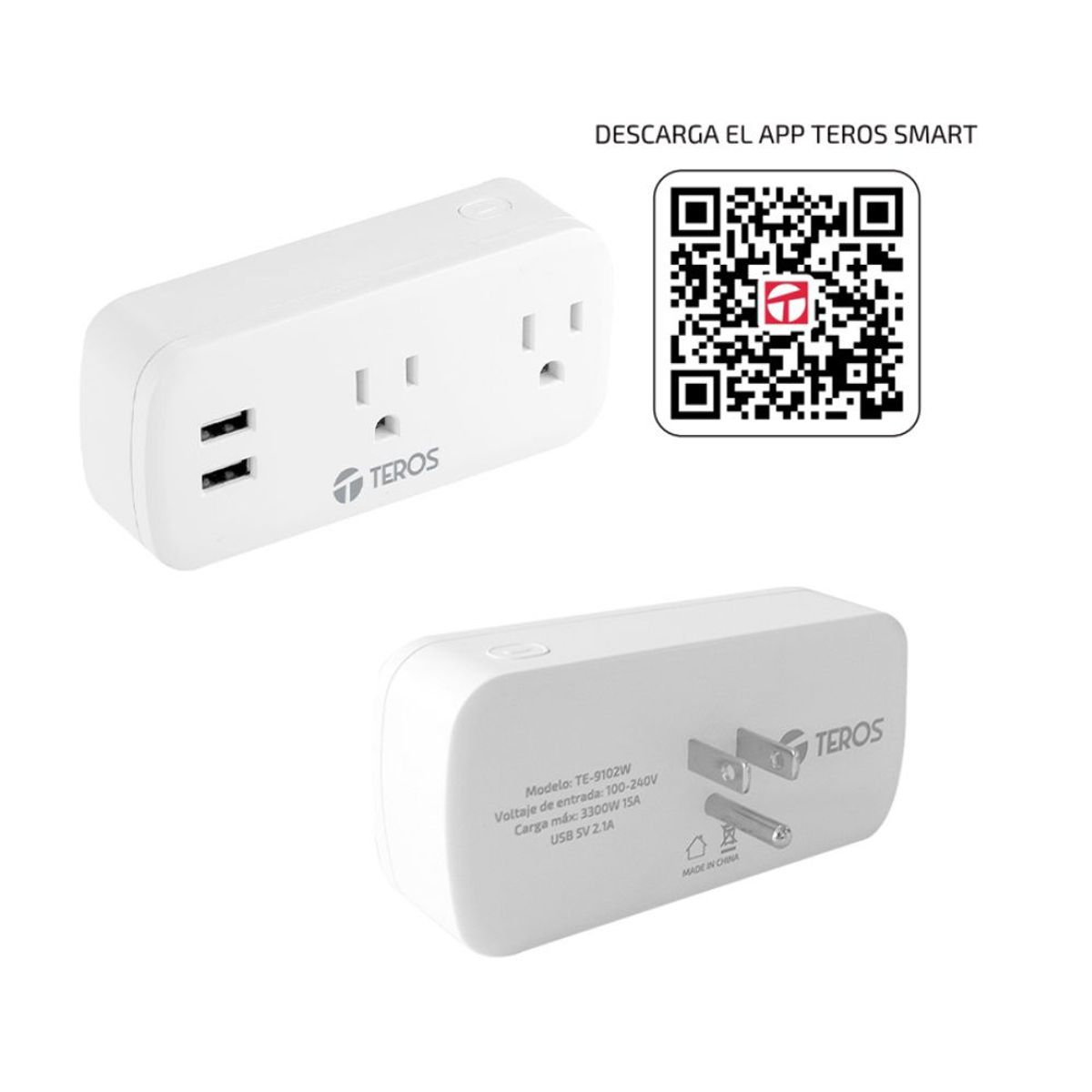 TEROS - Tomacorriente Teros TE-9102W Smart Alexa GoogleAssistant 3300W 2 tomas