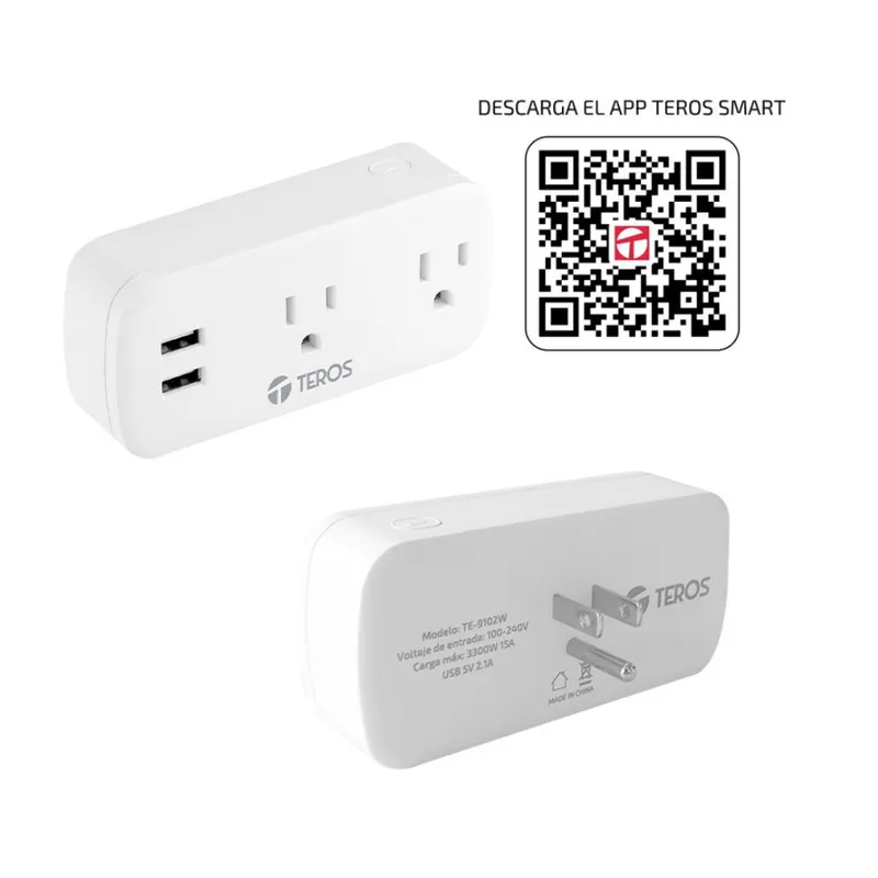 TEROS - Tomacorriente Teros TE-9102W Smart Alexa GoogleAssistant 3300W 2 tomas