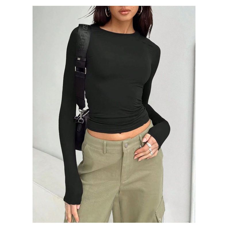 42AROZINA - Camisa de manga larga para mujer, estilo casual, Y2K,  cuello redondo