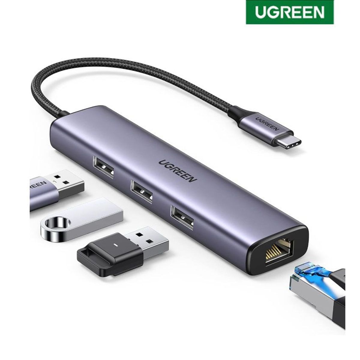 UGREEN - Adaptador Ugreen USB-C 4en1 HUB Gigabit RJ45 USB para MacBook Laptop
