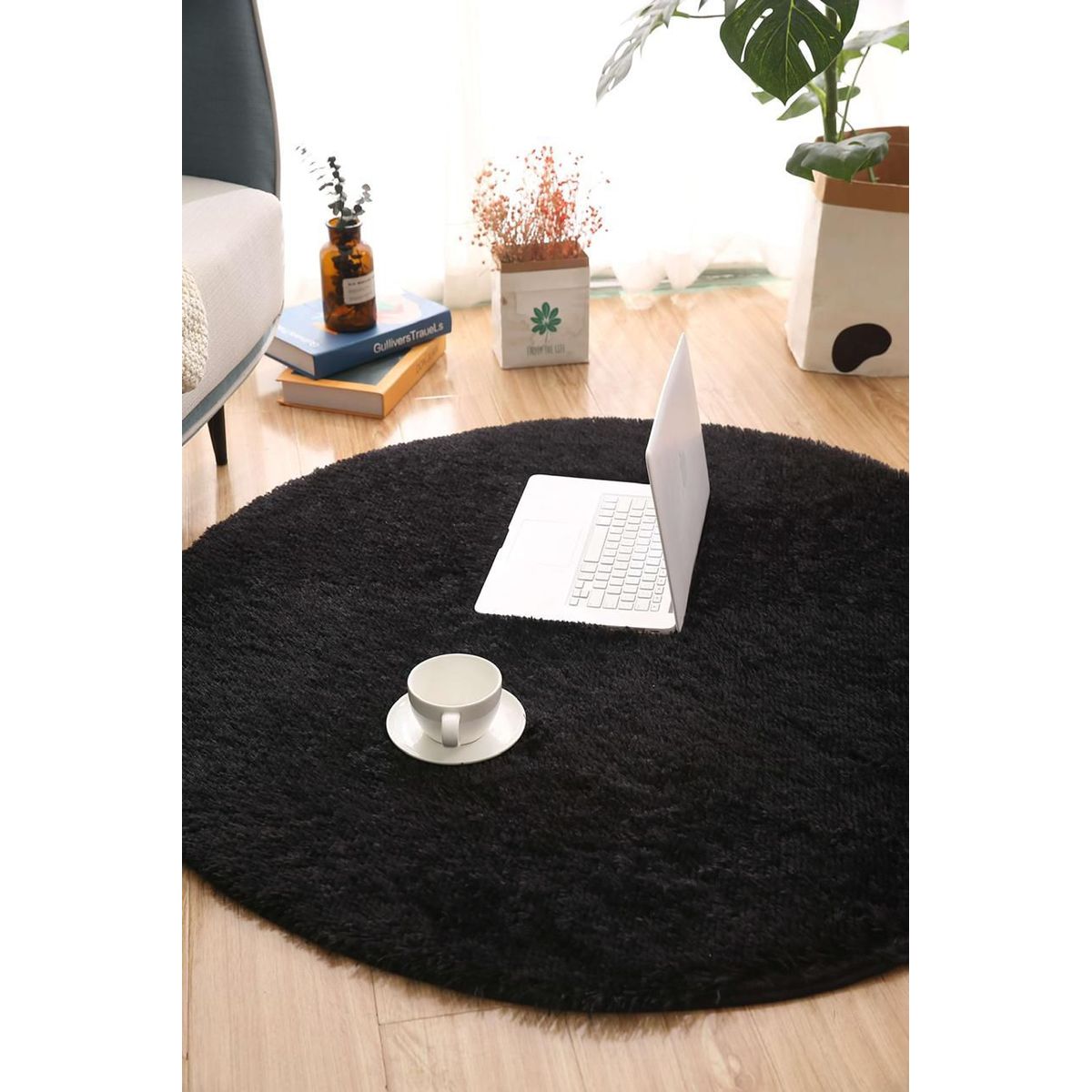 GENERICO - alfombra circular 1,50 de diametro color negro