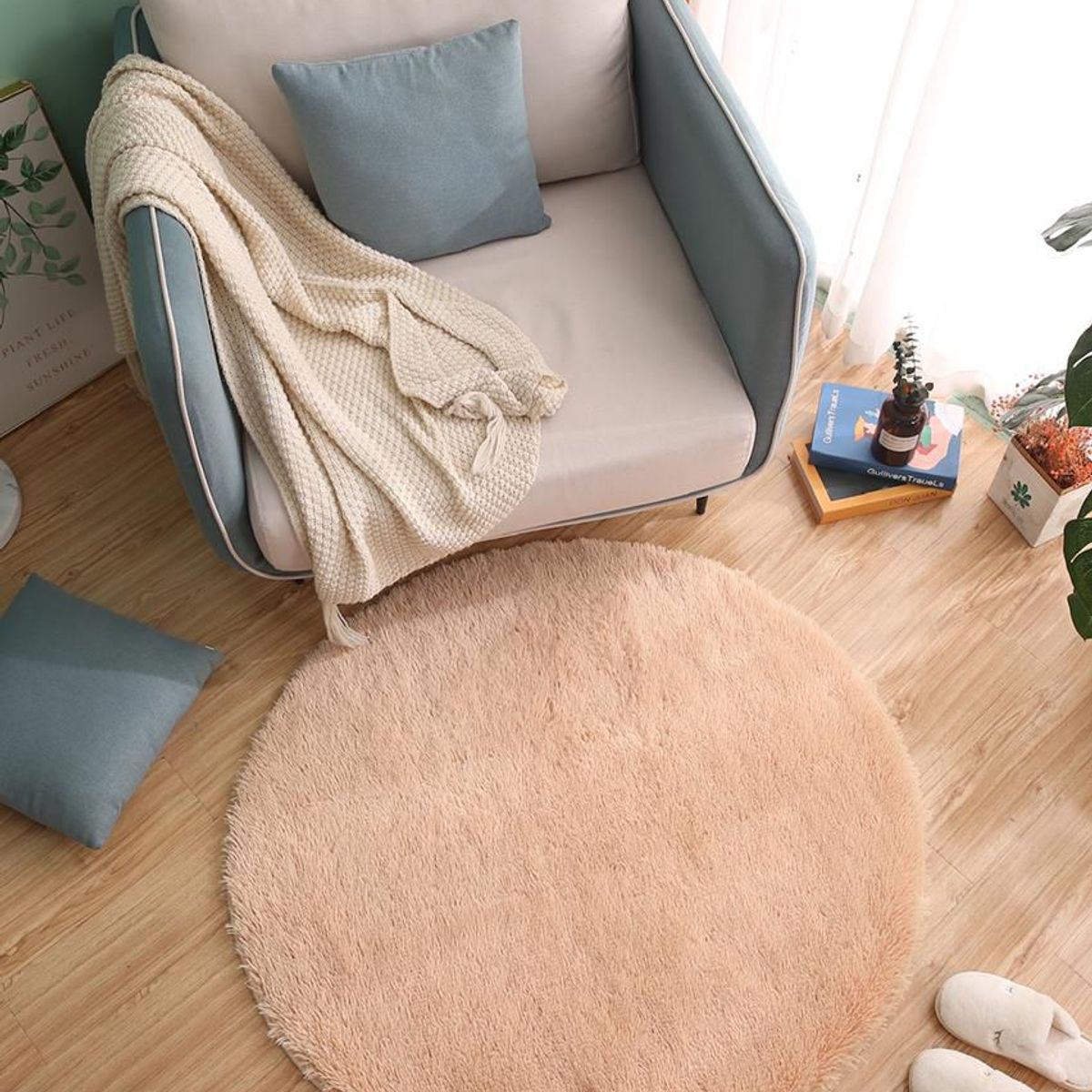 GENERICO - alfombra circular 1,50 de diametro color beige