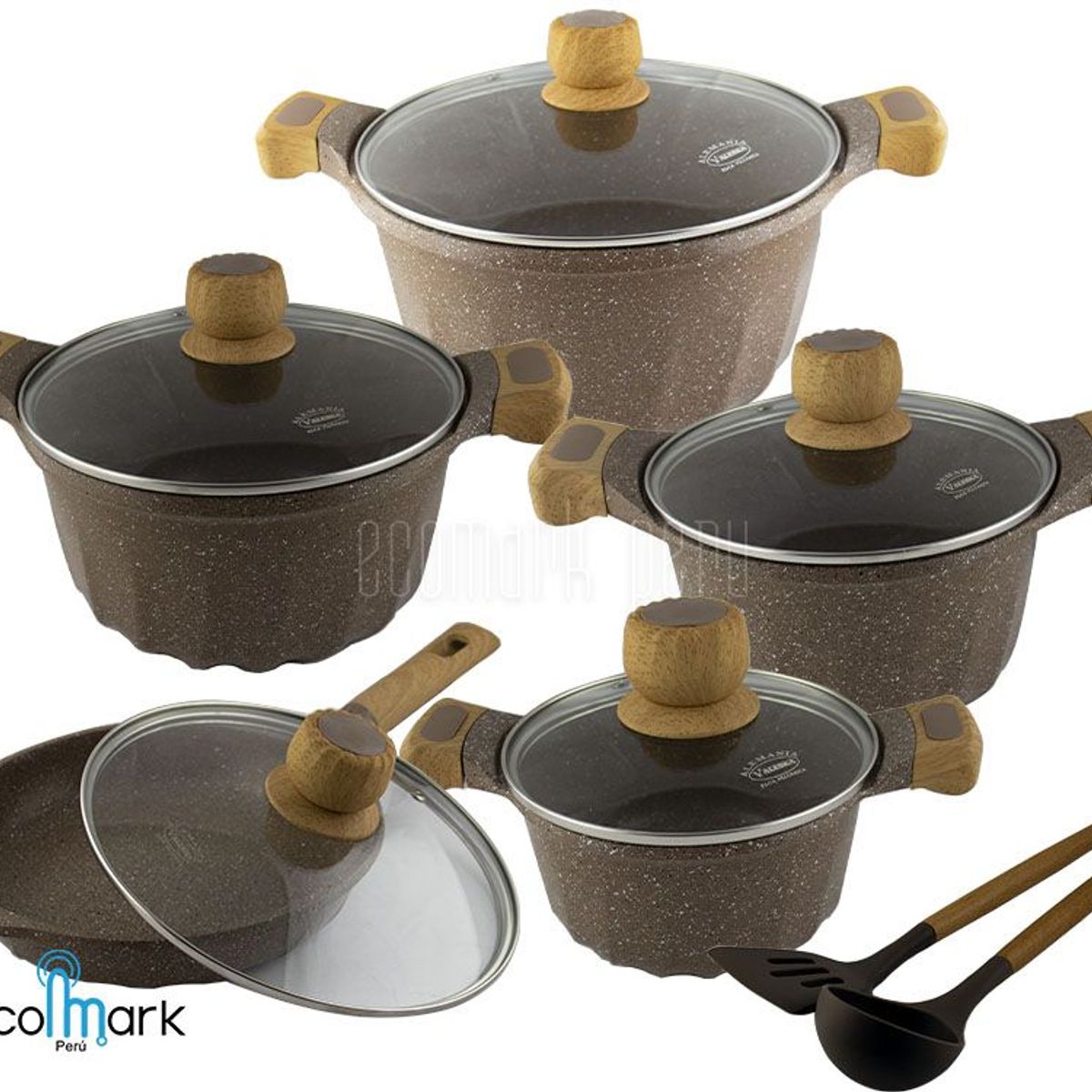 GENERICO - Juego De Ollas Roca Volcánica 12 Piezas MARRON