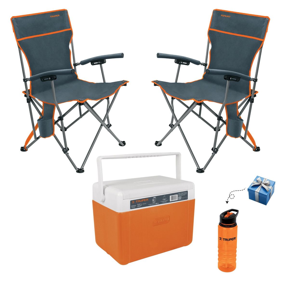 TRUPER - Sillas de playa y camping cooler hielera Truper COMBO PLAYITA