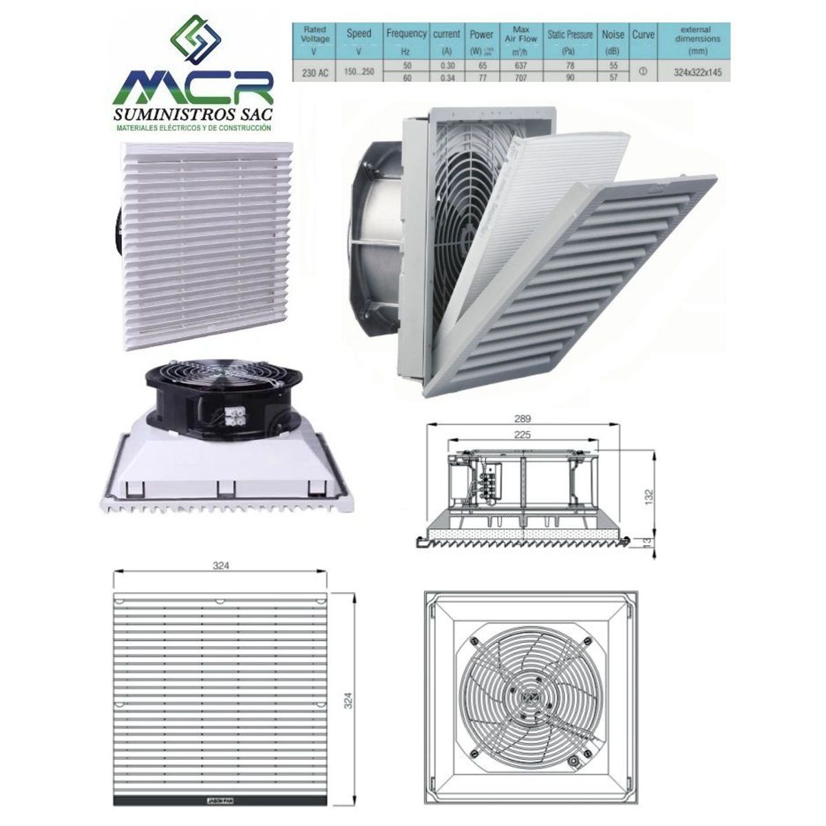 GENERICO - VENTILADOR COMPLETO PARA TABLERO ELECTRICO DE 32X32CM 230V