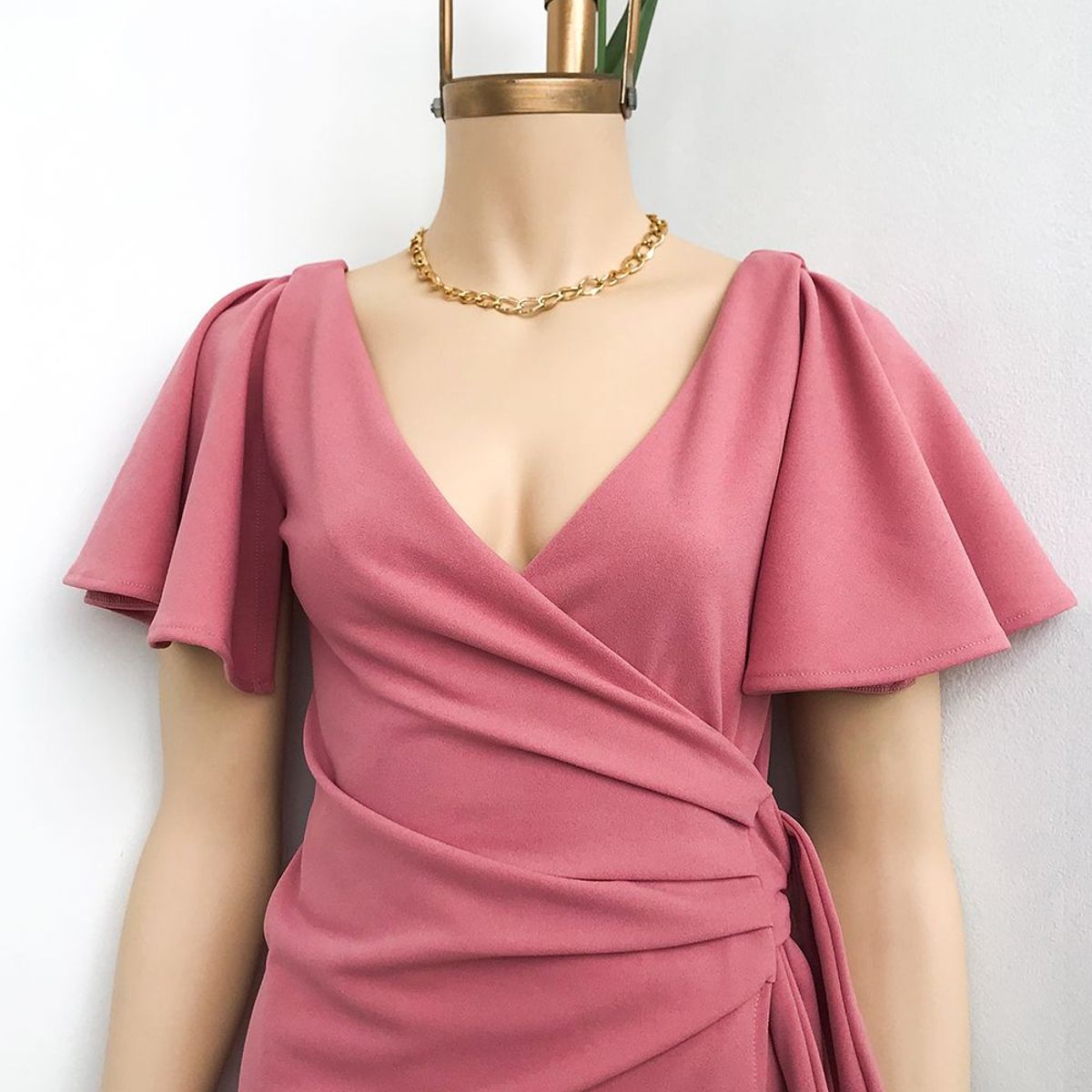 GENERICO - Vestido Coctel Cruzado Manga Removible Tana Palo Rosa Estacion 108