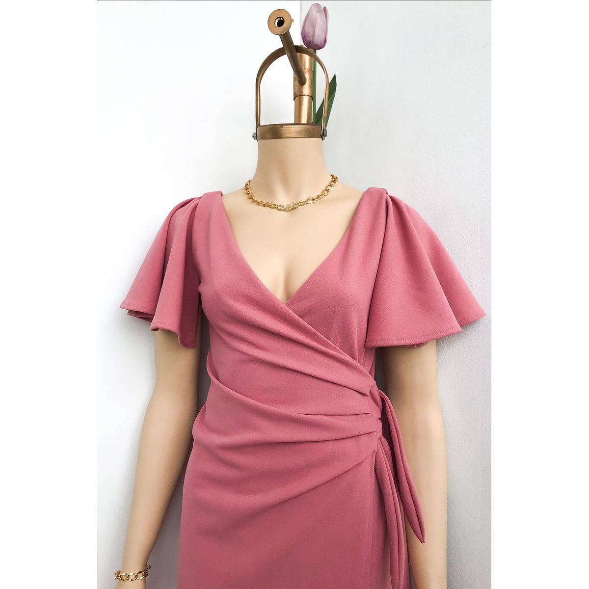 GENERICO - Vestido Coctel Cruzado Manga Removible Tana Palo Rosa Estacion 108