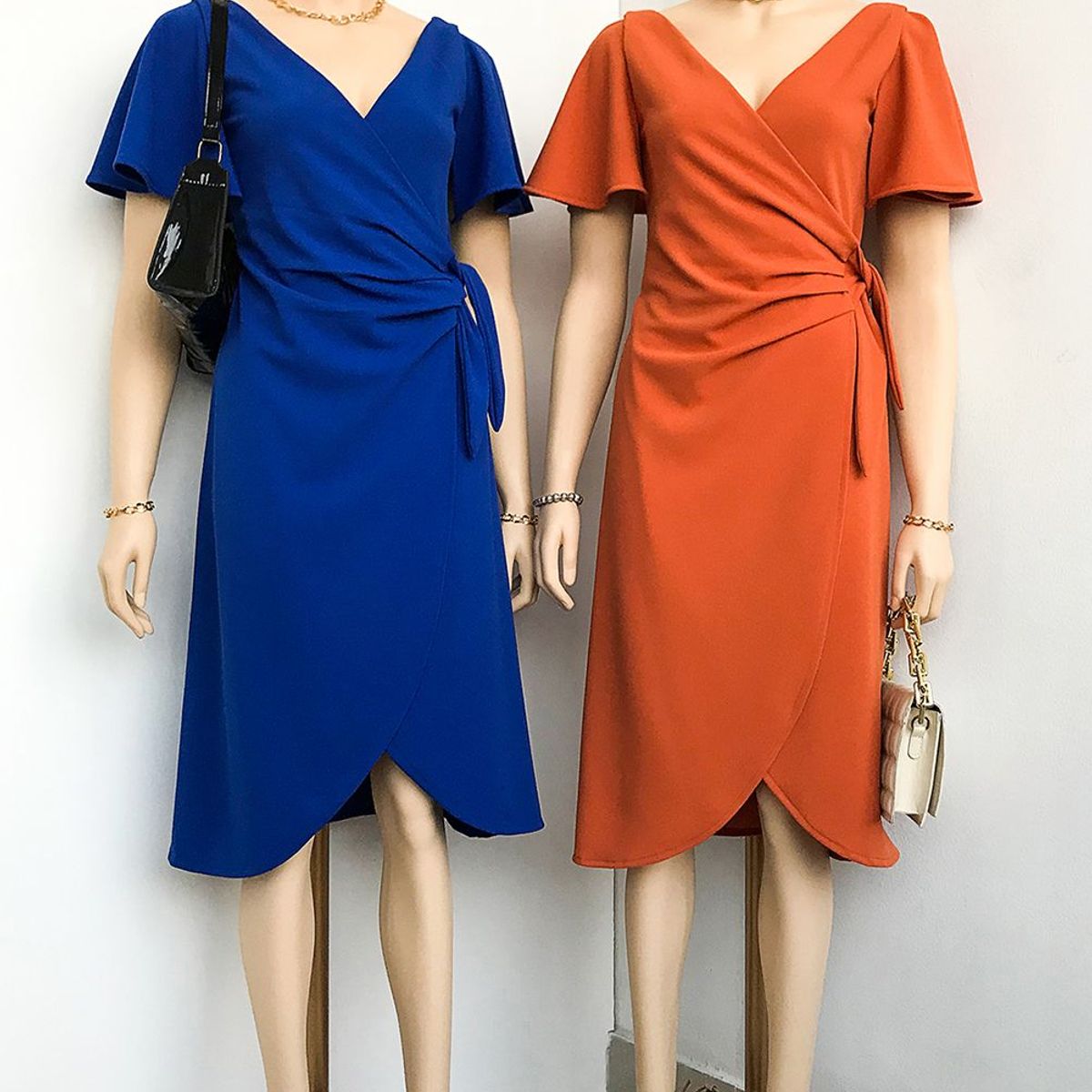 GENERICO - Vestido Coctel Cruzado Manga Removible Tana Color Azulino Estacion 108