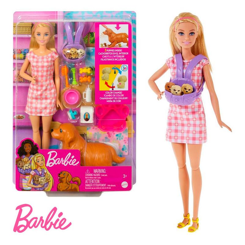 BARBIE - Muñeca Barbie Sisters Pets Cachorros Recién Nacidos