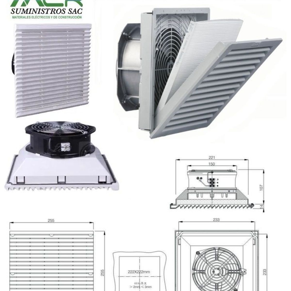 GENERICO - VENTILADOR COMPLETO PARA TABLERO ELECTRICO DE 25X25CM 230V