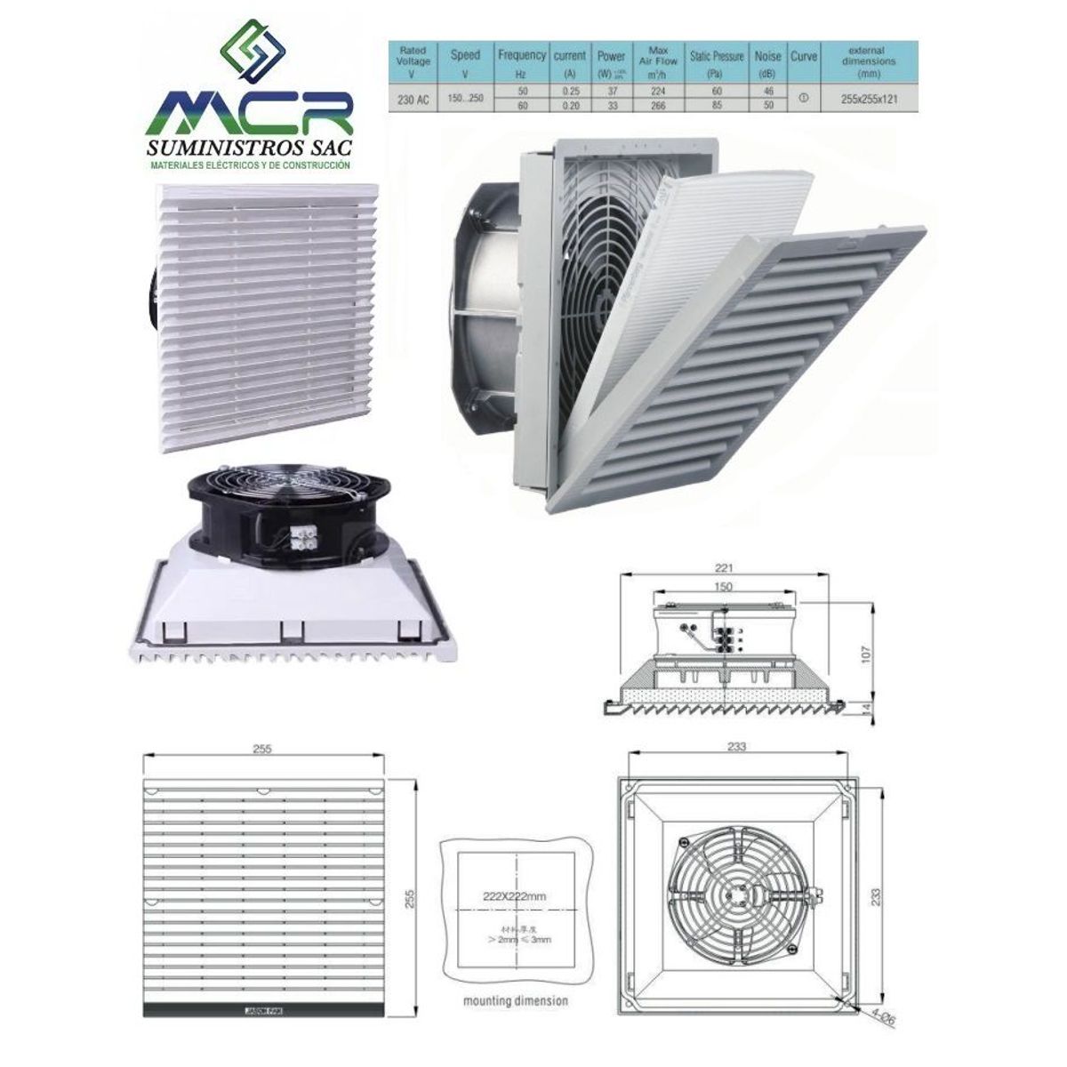 GENERICO - VENTILADOR COMPLETO PARA TABLERO ELECTRICO DE 25X25CM 230V