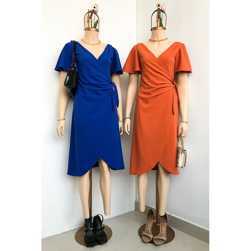 GENERICO - Vestido Coctel Cruzado Manga Removible Tana Color Lacre Estacion 108