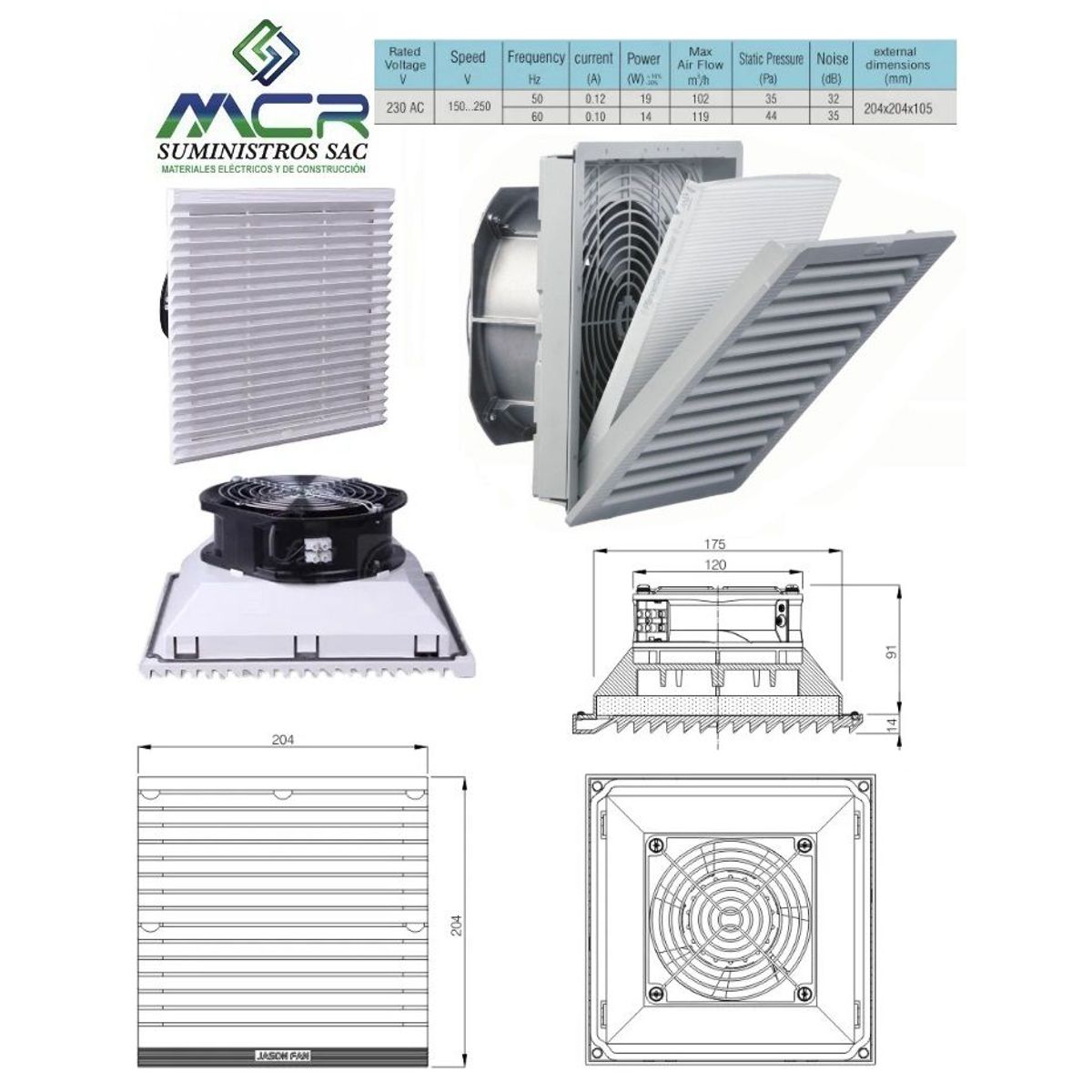 GENERICO - VENTILADOR COMPLETO PARA TABLERO ELECTRICO DE 20X20CM 230V