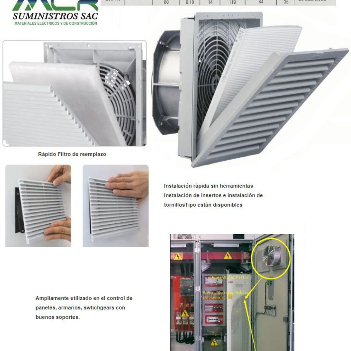 GENERICO - VENTILADOR COMPLETO PARA TABLERO ELECTRICO DE 20X20CM 230V