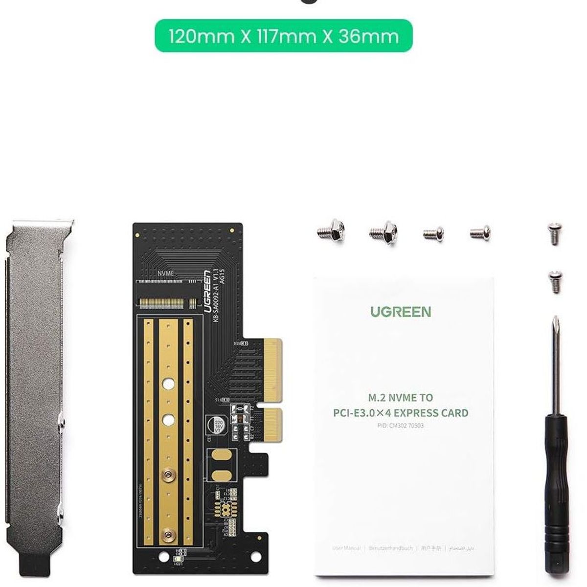 UGREEN - Tarjeta Con Disipador Para Discos M.2 NVMe PCIe 3.0 x4