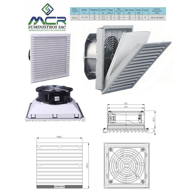 GENERICO - VENTILADOR COMPLETO PARA TABLERO ELECTRICO DE 14X14CM 230V