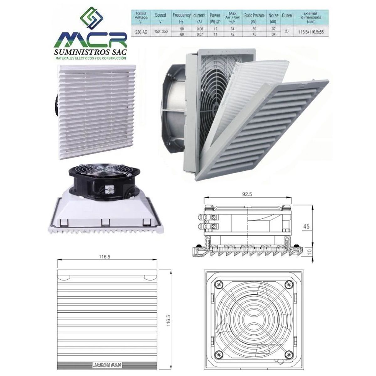 GENERICO - VENTILADOR COMPLETO PARA TABLERO ELECTRICO DE 11X11CM 230V