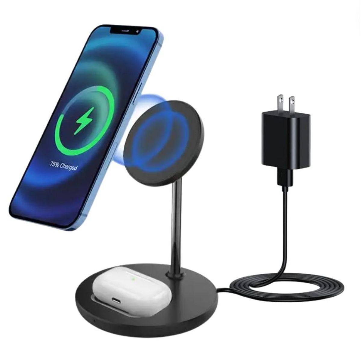 GENERICO - Cargador inalámbrico 2 en 1 de 15W Qi compatible con MagSafe