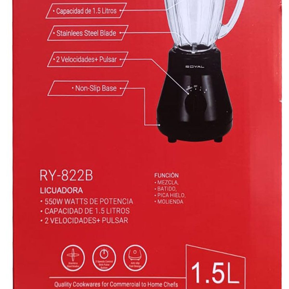 ROYAL - LICUADORA Y PICATODO DE 1.5 LITROS ROYAL RY-822B 2 VELOCIDADES - NEGRO