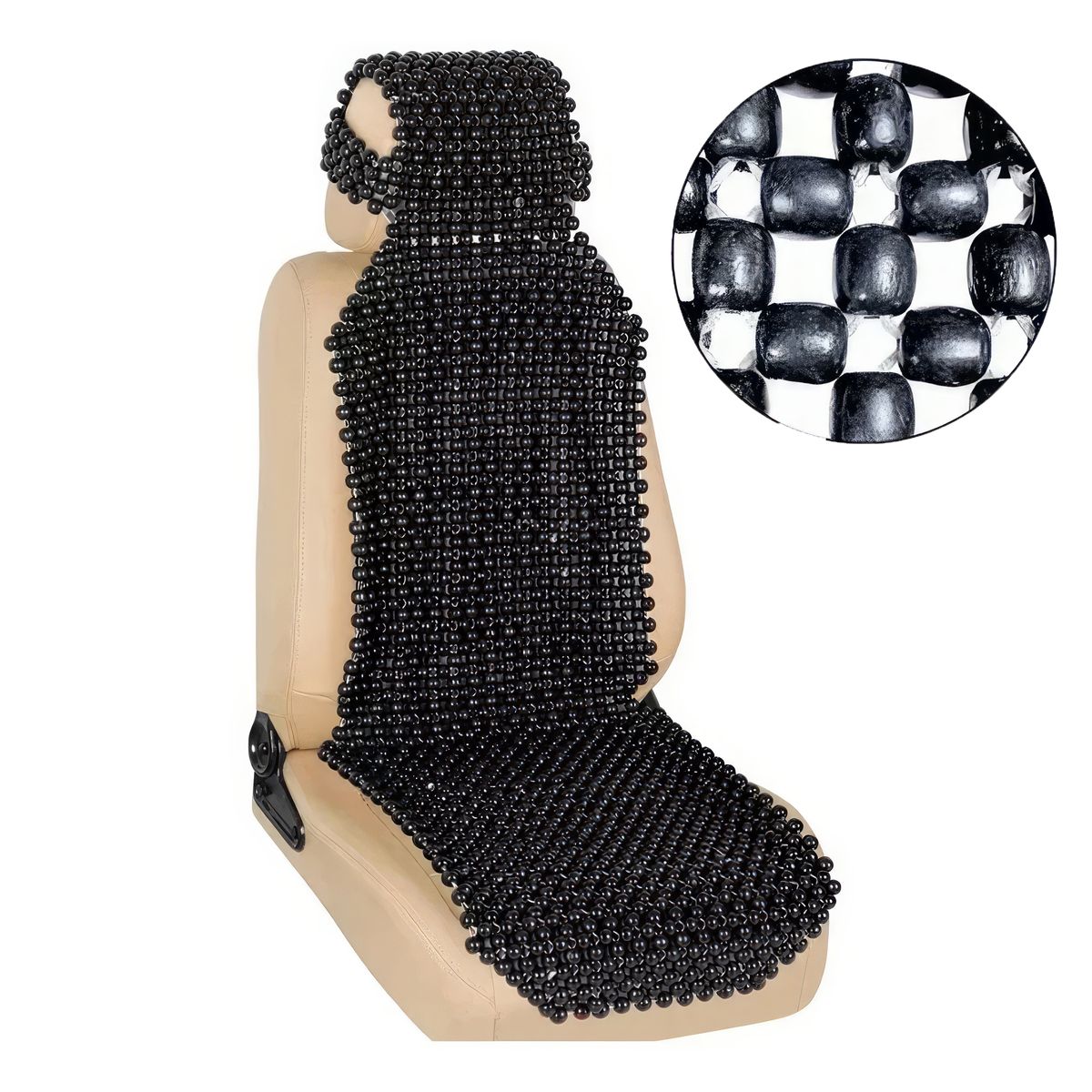 GENERICO - Respaldar de Auto Bolita con Cabecera Hilo Reforzado Negro