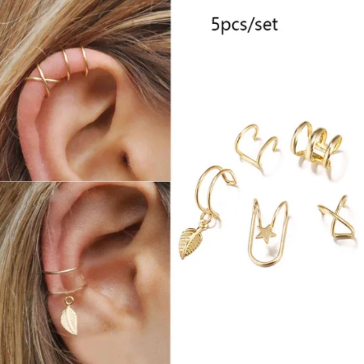 GENERICO - Aretes a presion dorado 5 piezas