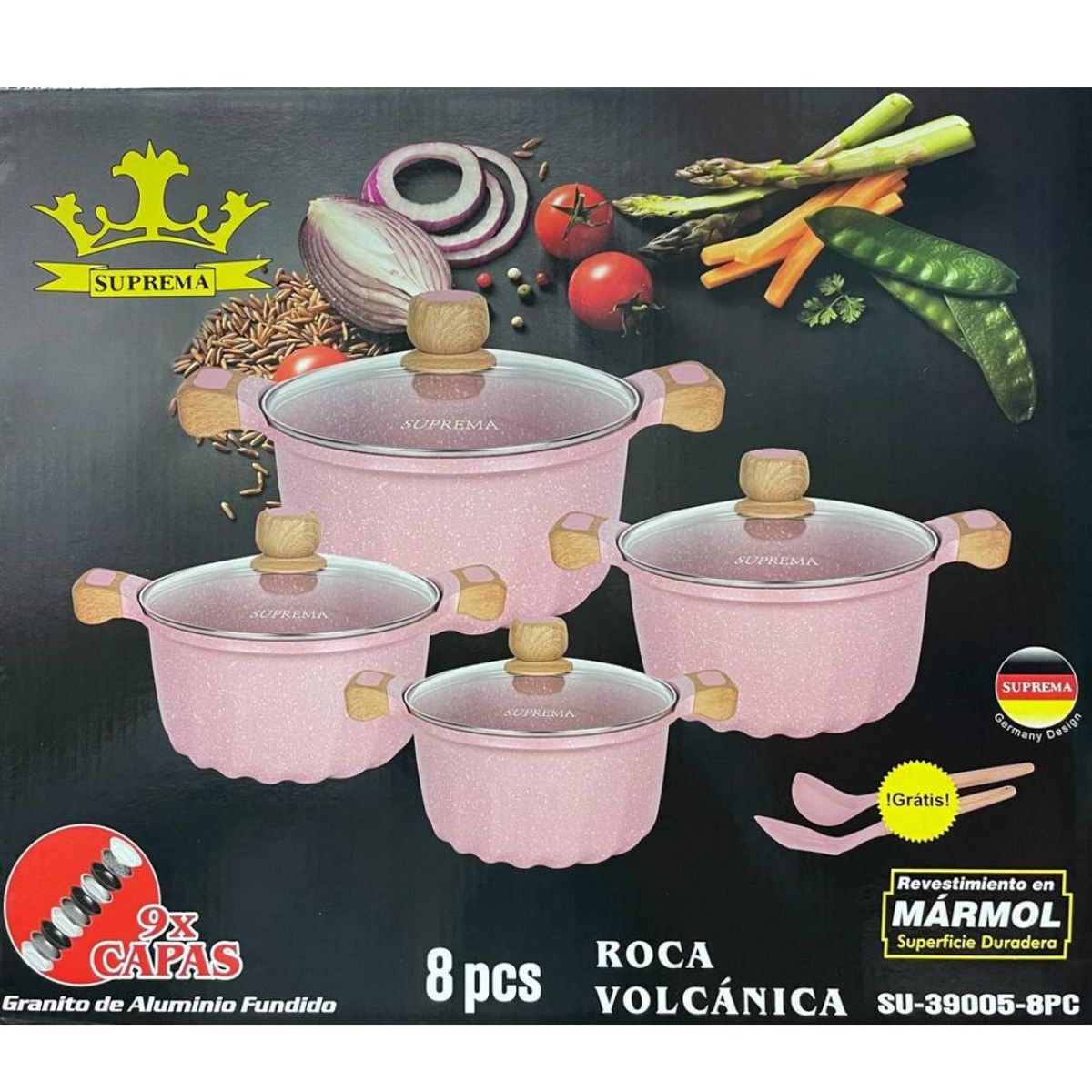 GENERICO - Juego de Ollas de 8 Piezas Roca Volcánica