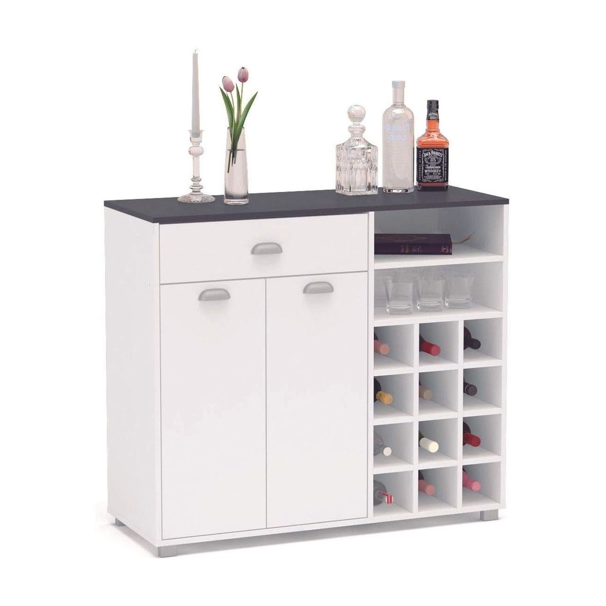 VENTITAS HOME - Mueble Bar o Cocina Ilka Ventitas Home Blanco y Plomo