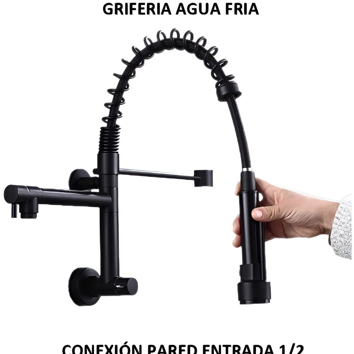 IMPORTADO MC - GRIFERIA DE COCINA ACERO DOBLE CAÑO AGUA FRIA NEGRO