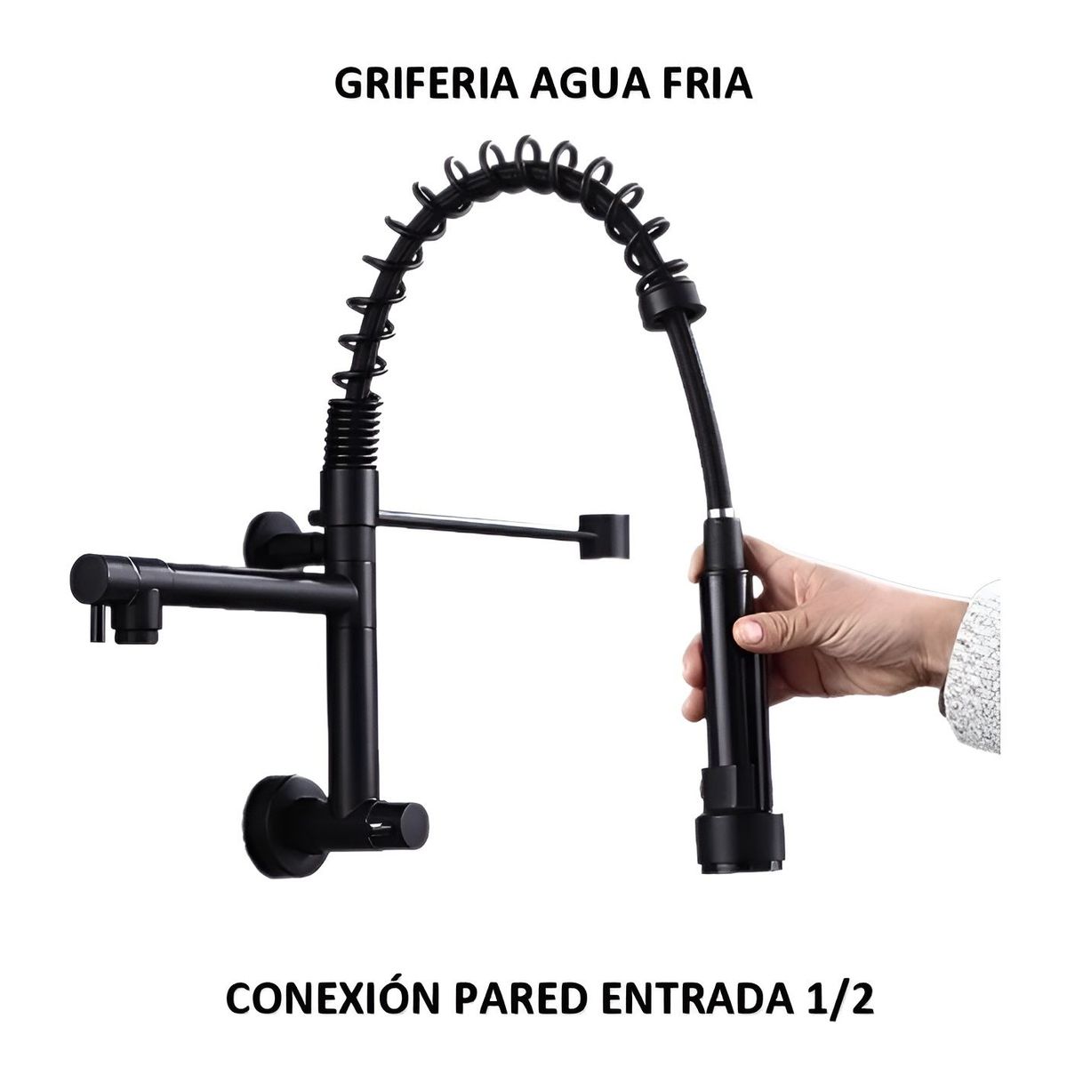 IMPORTADO MC - GRIFERIA DE COCINA ACERO DOBLE CAÑO AGUA FRIA NEGRO