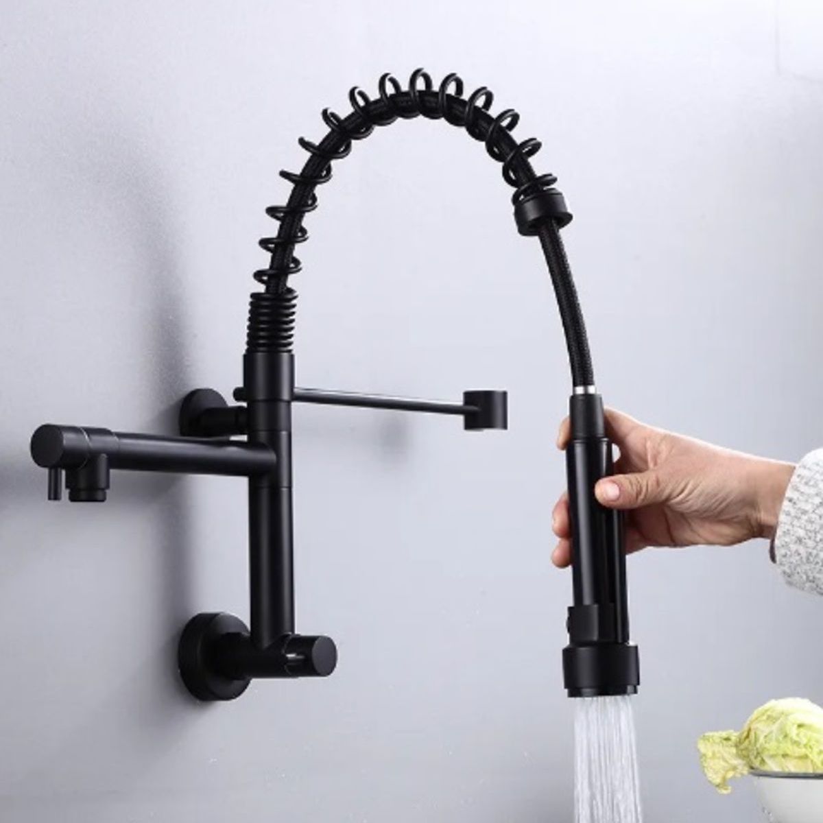 IMPORTADO MC - GRIFERIA DE COCINA ACERO DOBLE CAÑO AGUA FRIA NEGRO