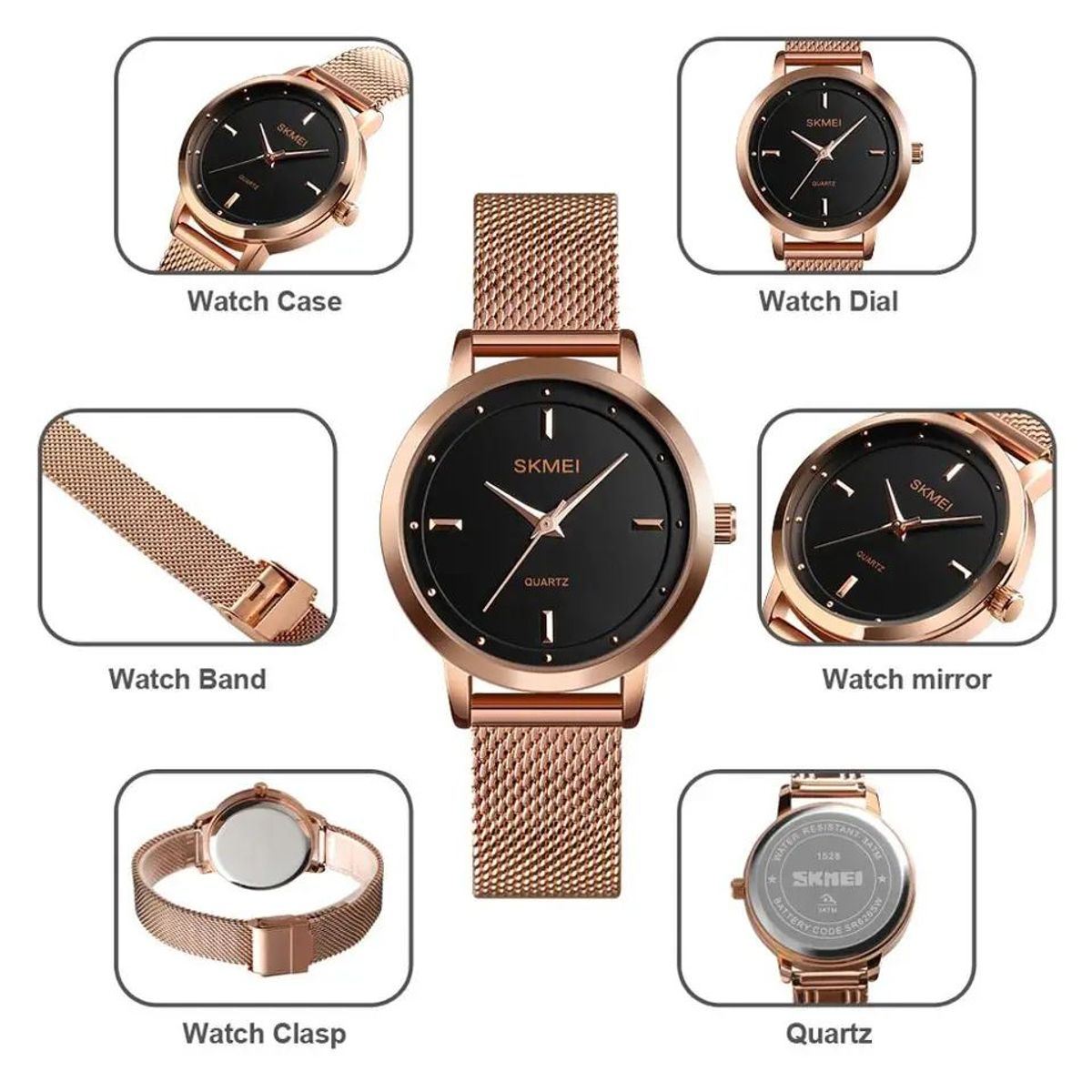 SKMEI - RELOJ SKMEI 1528 ORO ROSA CORREA ACERO PARA MUJER