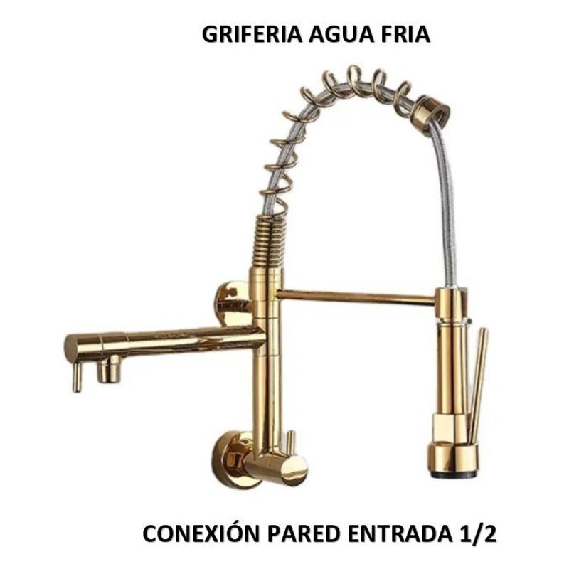 IMPORTADO MC - GRIFERIA  PARED  RESORTE DOBLE DORADO  BRILLANTE AGUA FRIA