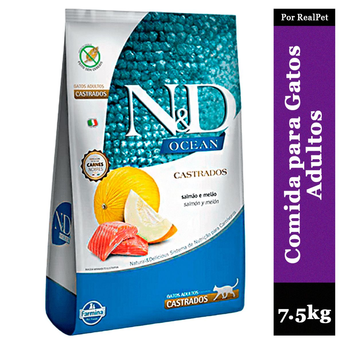 N&D - Comida Gato Adulto Castrado N&D Ocean Salmon y Melon 7.5 kg