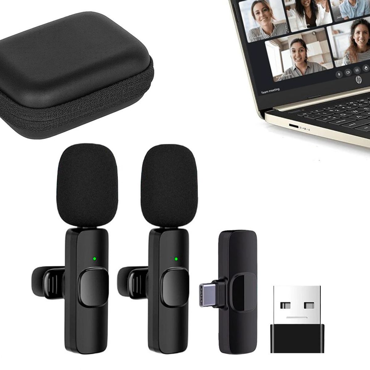 OEM - Micrófonos Inalámbricos 2 en 1 K9 Tipo C y Adaptador USB con estuche