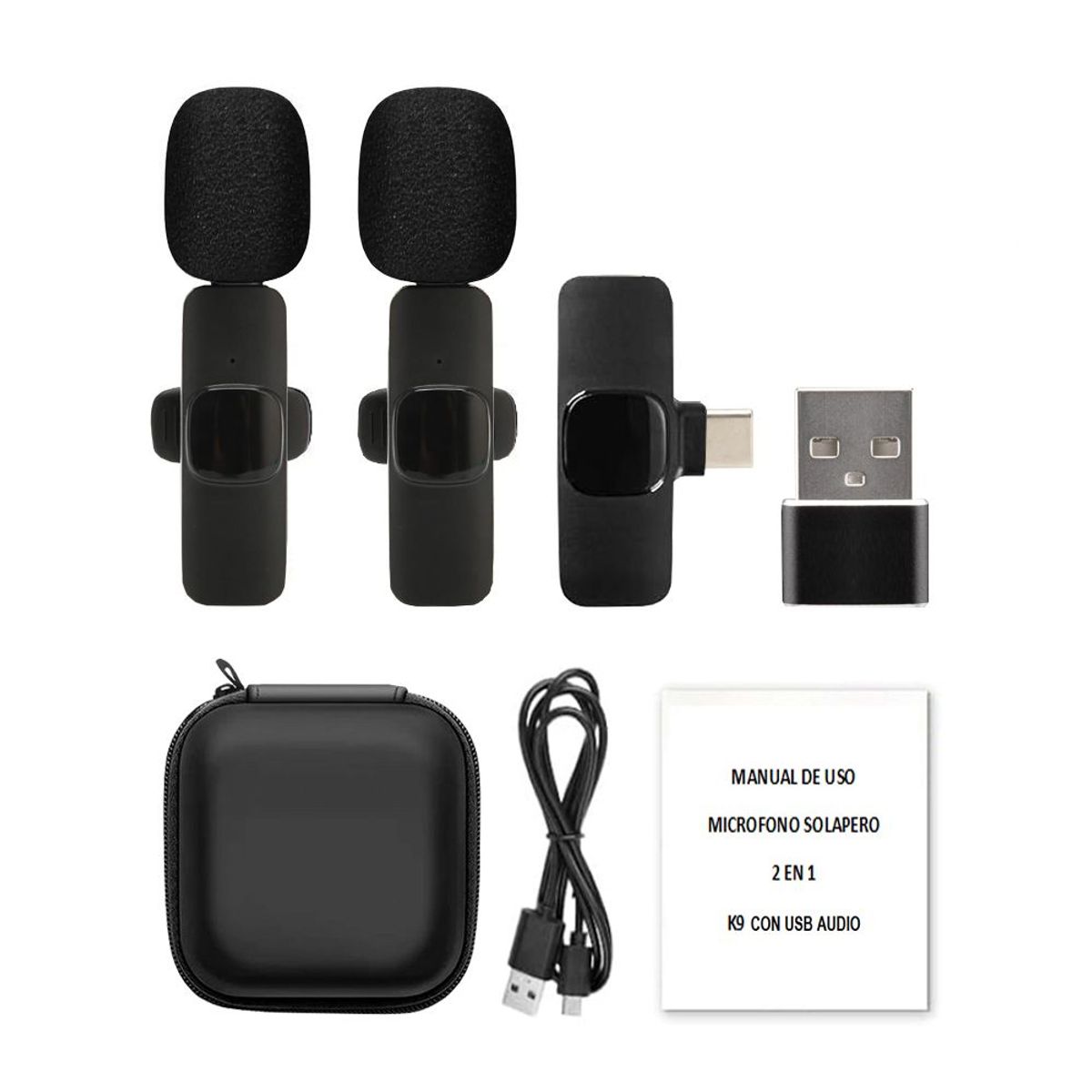 OEM - Micrófonos Inalámbricos 2 en 1 K9 Tipo C y Adaptador USB con estuche