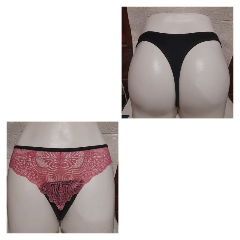 GENERICO - PANTY SEMI HILO SEXY DE ENCAJE Y ALGODON S-M