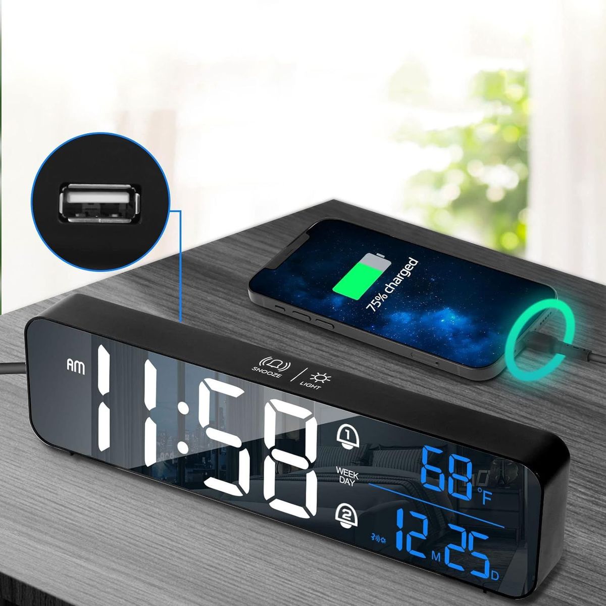NEO DIGITAL - Reloj digital despertador alarma escritorio luz LED fecha temperatura