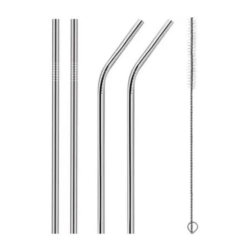 GENERICO - Pack 5 Pajitas Sorbetes Reutilizable Ecológicas Cepillo Limpieza