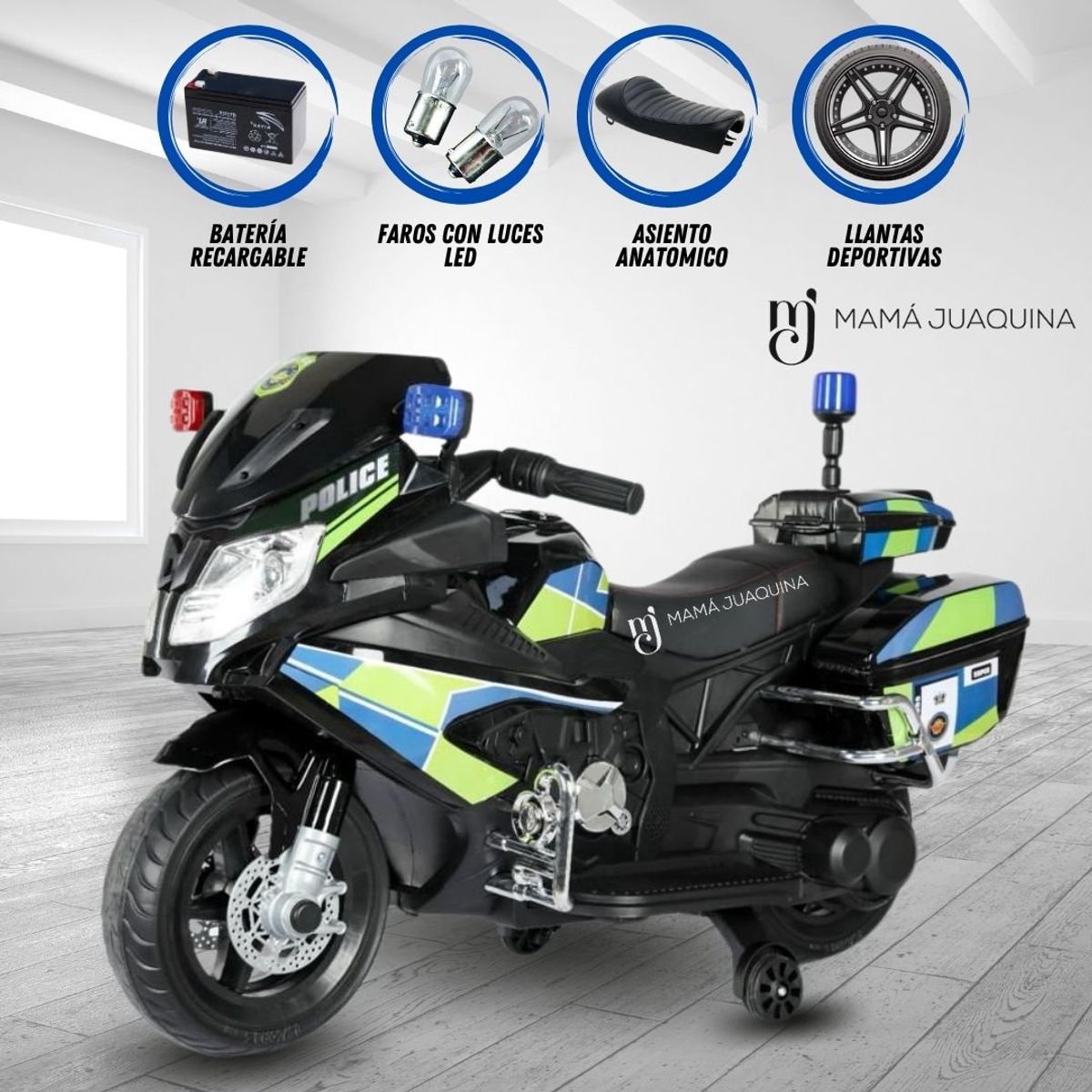 CONFORT - Moto Lineal a Batería para Niños «POLICE ELITE» Black