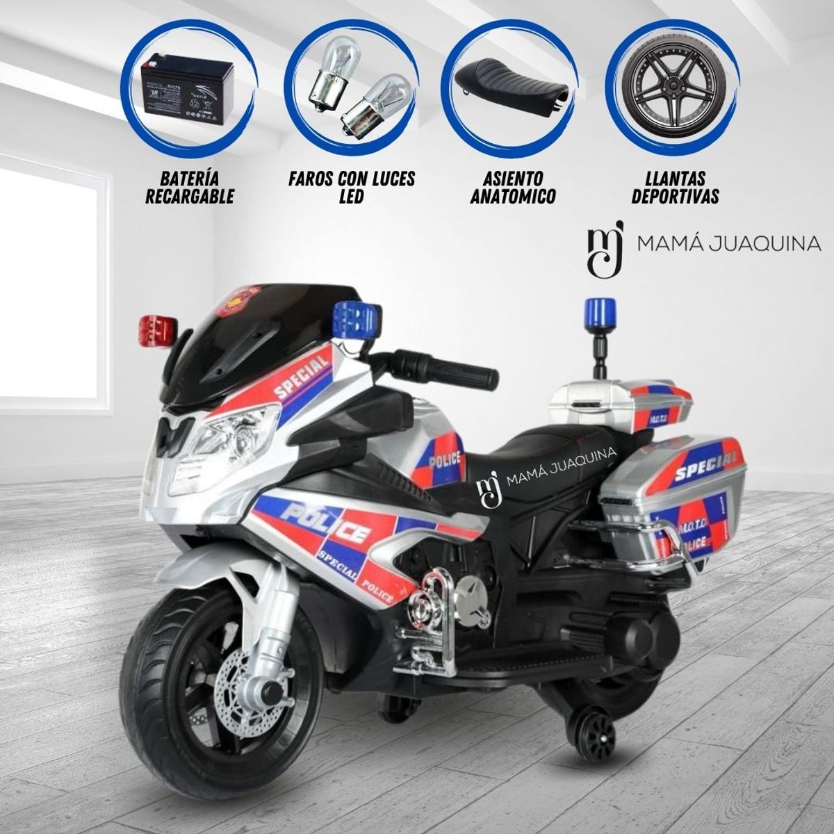 CONFORT - Moto Lineal a Batería para Niños «POLICE ELITE» Gray