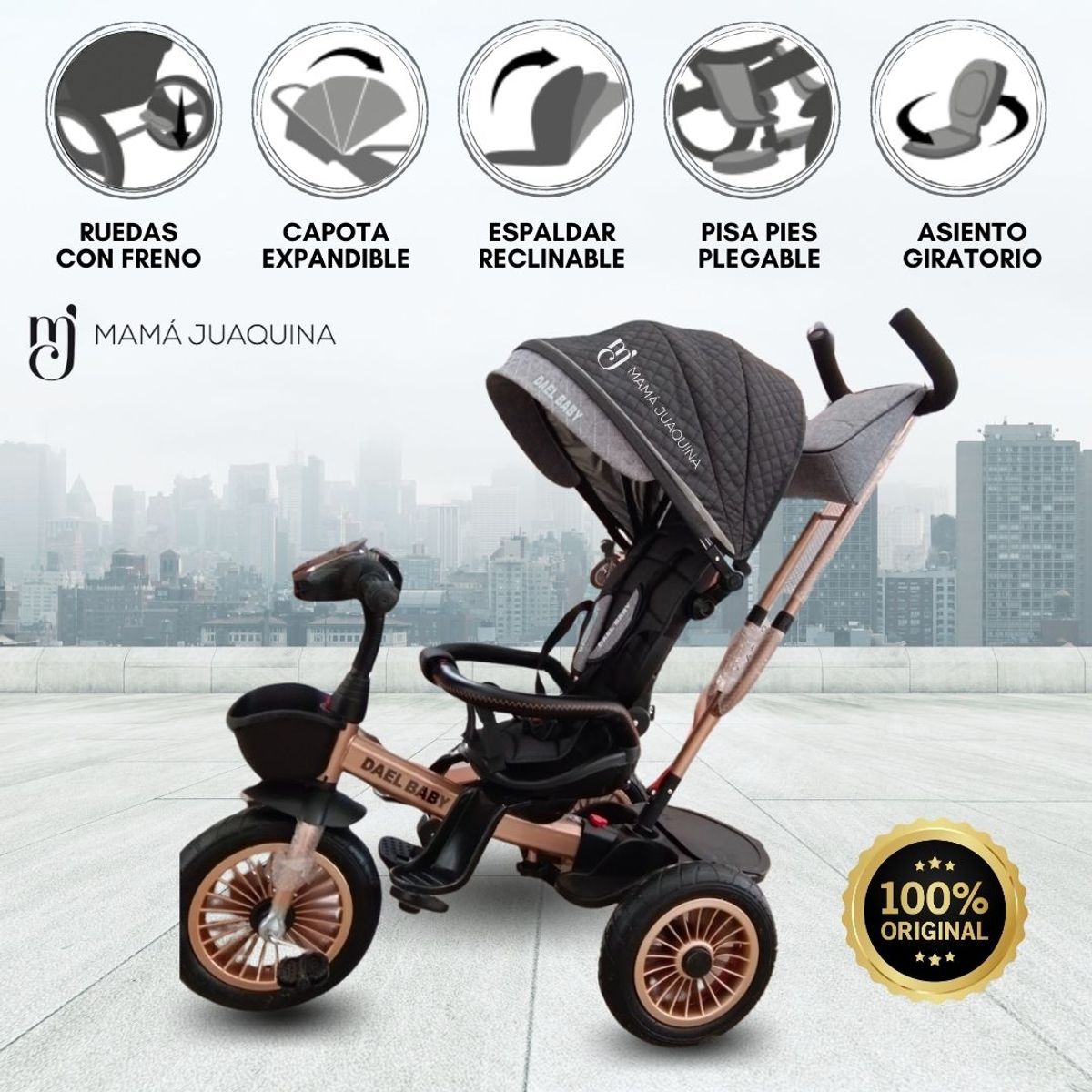 MAX - Triciclo Guiador Dael Baby «LENS» Musical Gray