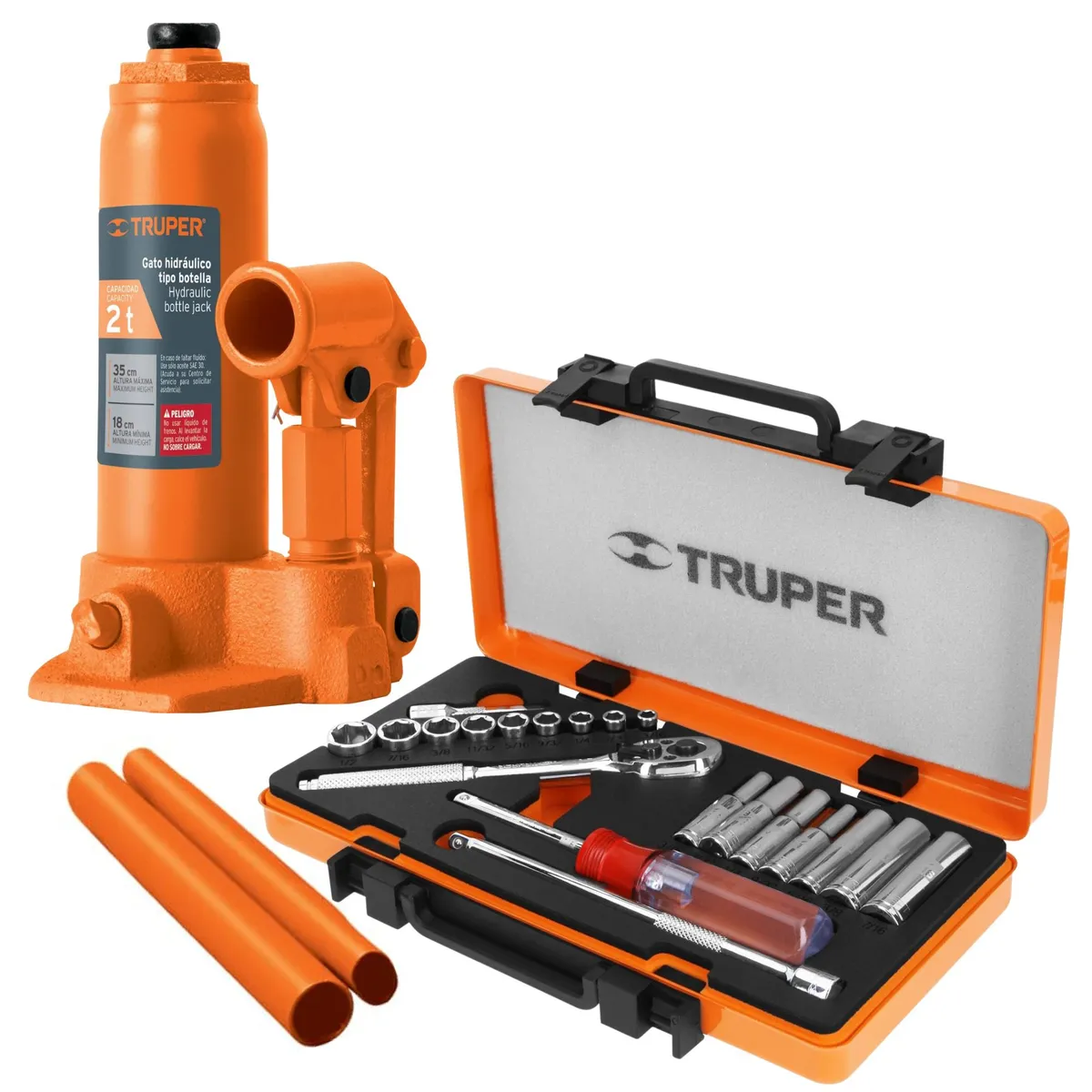 TRUPER - KIT Juego de herramientas 20 PIEZAS para mecánico, GATA 2TN