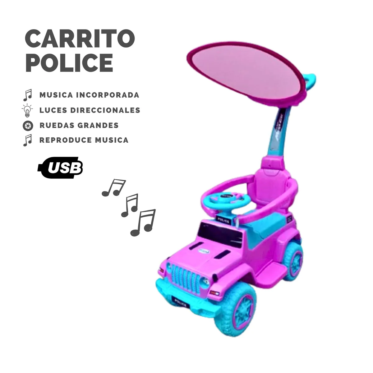 GENERICO - Carro de Juguete de Arrastre Police para niña