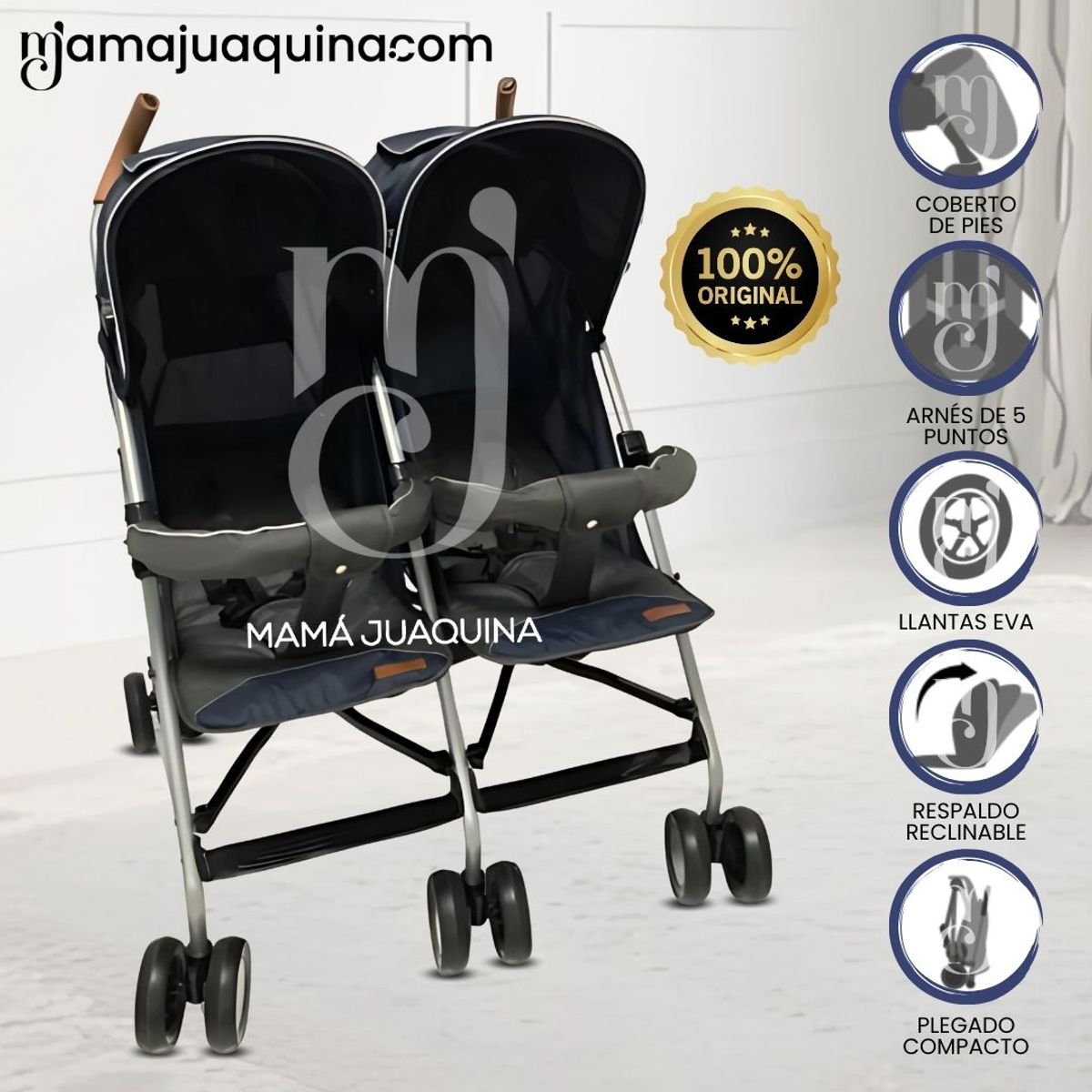 EBABY - Coche Cuna Bastón Mellicero «EBABY GOLD» Blue