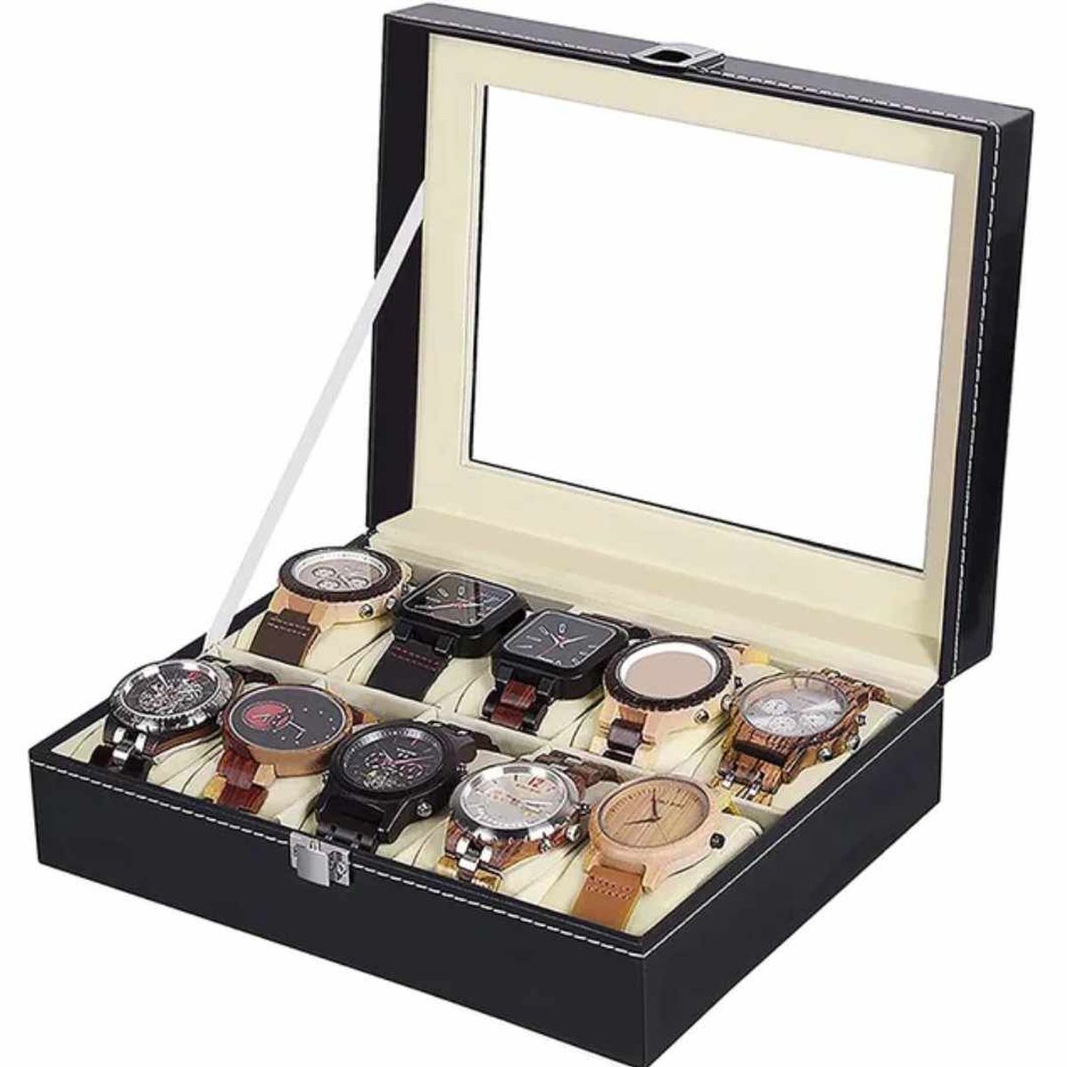 GENERICO - Organizador de Reloj X10 Unidades Caja Joyero de Cuero Hombre Mujer
