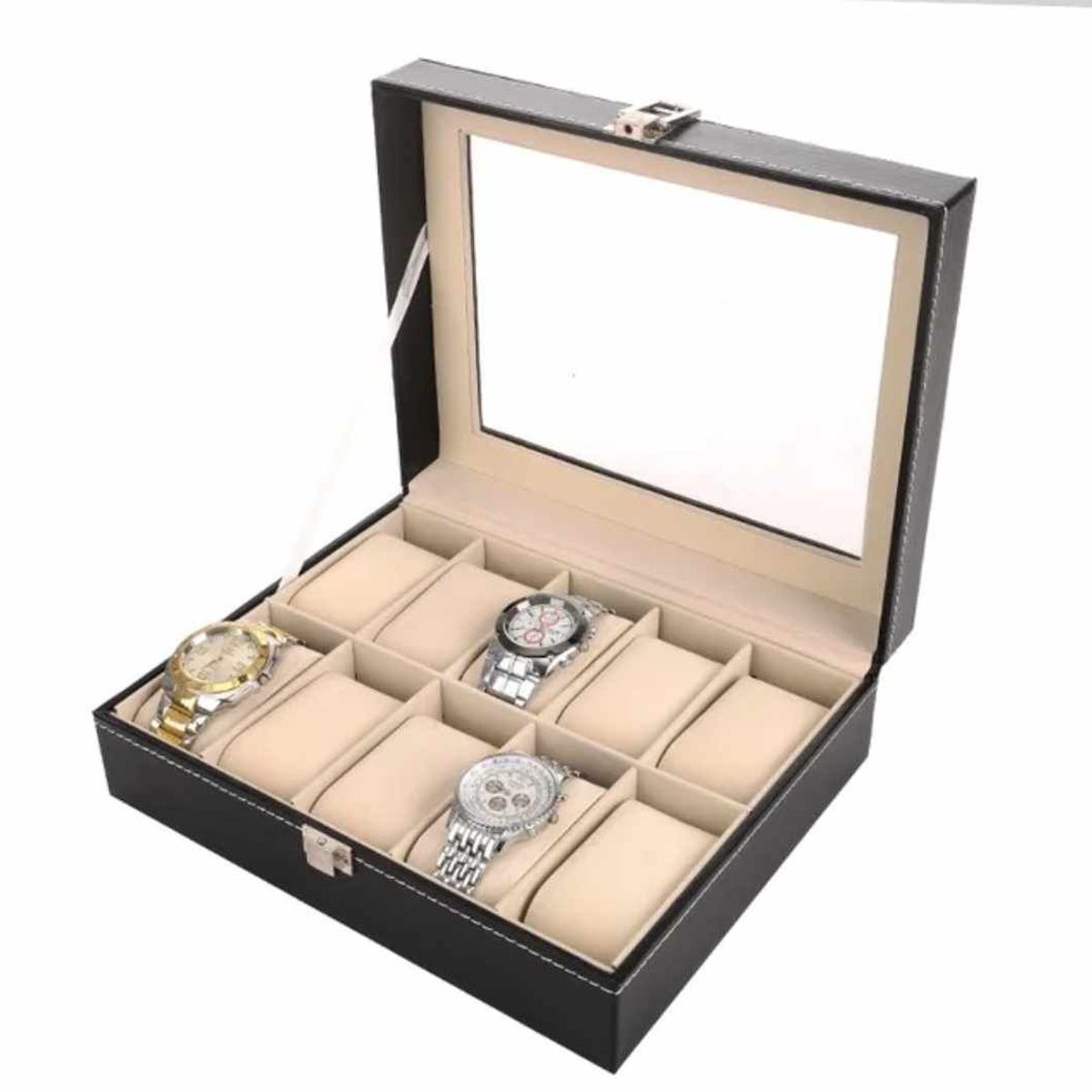 GENERICO - Caja de Relojes X10 Unidades Organizador de Reloj Joyero de Cuero