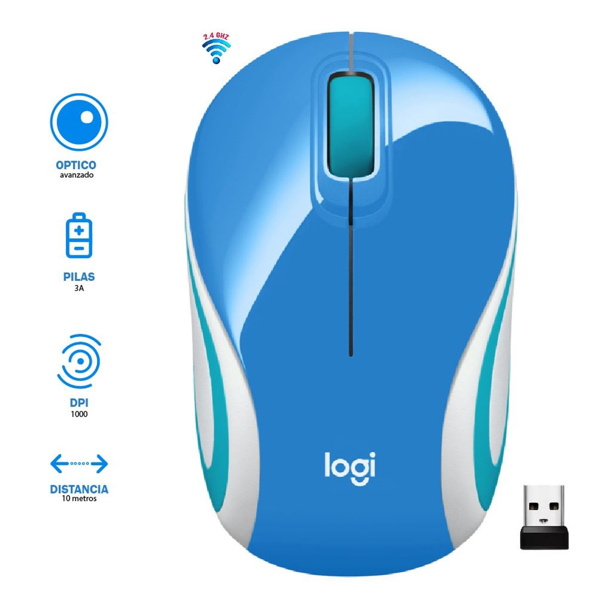 LOGITECH - Mouse Logitech M187 Mini Refresh Blue