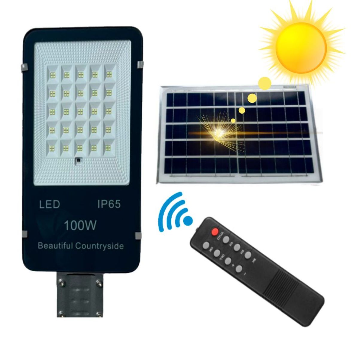 GENERICO - Lámpara Farola 100W Panel Solar Iluminacion Exterior Control Remoto